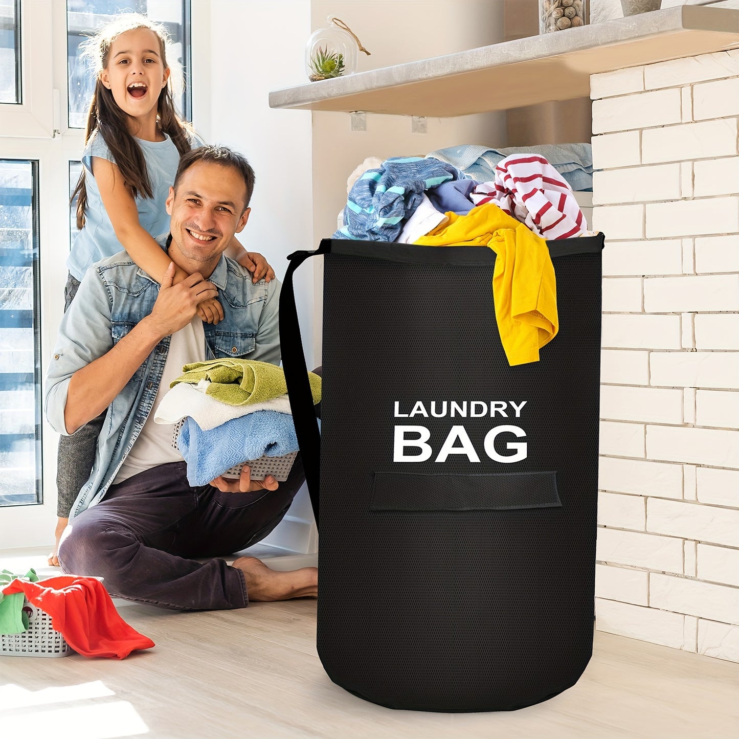 Large Laundry Bag, Portable Laundry Backpack with Adjustable Shoulder Strap, Foldable Laundry Basket for Travel Storage