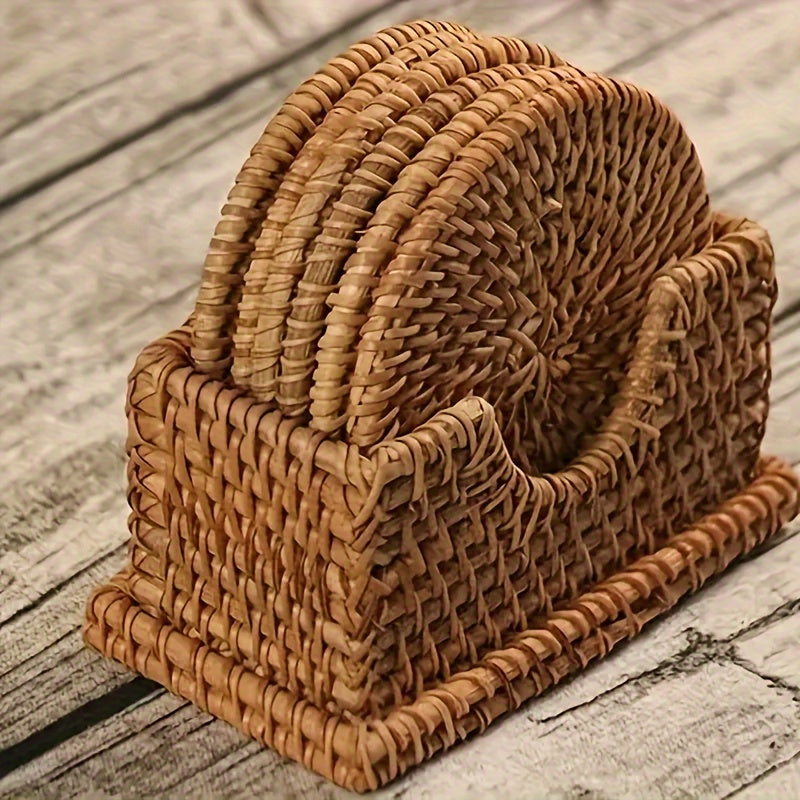 6pcs Set Handcrafted Rattan Woven Coasters, Heat-Resistant, Non-Slip Drink Mats for Kitchen & Dining Room Decor, Tabletop Protection(Excluding Coaster Baskets), Christmas Gifts