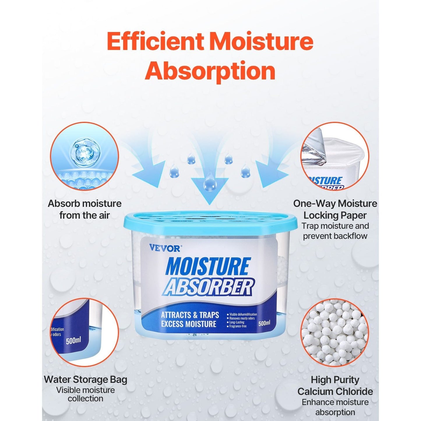VEVOR Moisture Absorber Boxes, 10.8 oz Humidity Absorber Boxes (6 Packs), Fragrance Free Dehumidifier Attracts Extra Moisture from Your Bathroom, Closet, and Kitchen