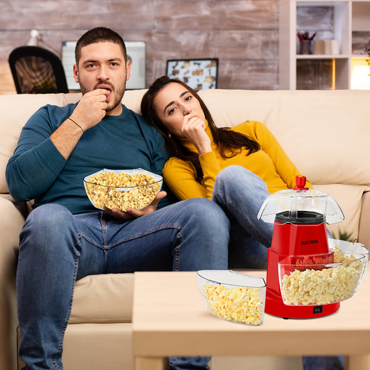 Hot Air Popcorn Maker with 4 Bowls – Oil-Free Electric Popcorn Machine 95% Pop Rate Ready in 3 Min | Portable Popcorn Popper for Movie Night Family Gatherings Parties Home Theater Kitchen Use Red