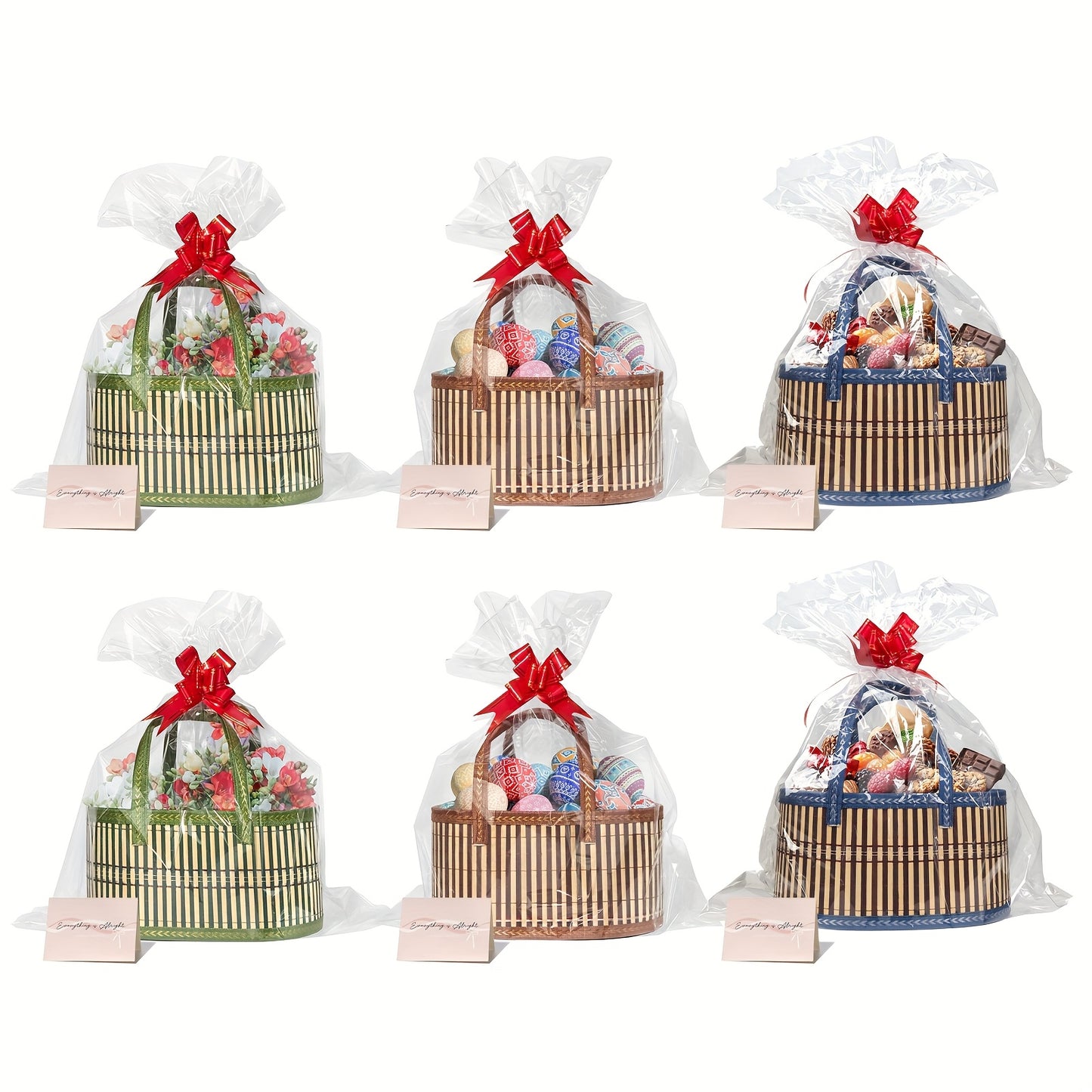 [Gift Wrap Storage] 6-Pack Bamboo Storage Baskets | DIY Gift Wrapping for Thanksgiving, Christmas, Easter Egg Baskets, Picnic Camping Basket Set, Craft Sewing Organizer | Wedding Favor Boxes & Bags, Flower Girl Basket Bundle[