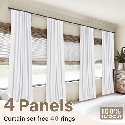 4 Panels 100% Blackout Curtains for Living Room - Faux Linen Textured Curtains 4 Panel Set- Complete Thermal Insulated Drapes for Bedroom with Clip Rings Or Rod Pocket Options for Ultimate Darkness And Energy Efficiency Home Decor