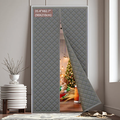 Magnetic Thermal Insulated Door Curtain, Fits 36" X 80" Door (Curtain Size 38'' X 82''), Insulation Cover Blanket for Winter/Sliding Glass/Patio Doors, Keep Cold Out, Grey/Brown