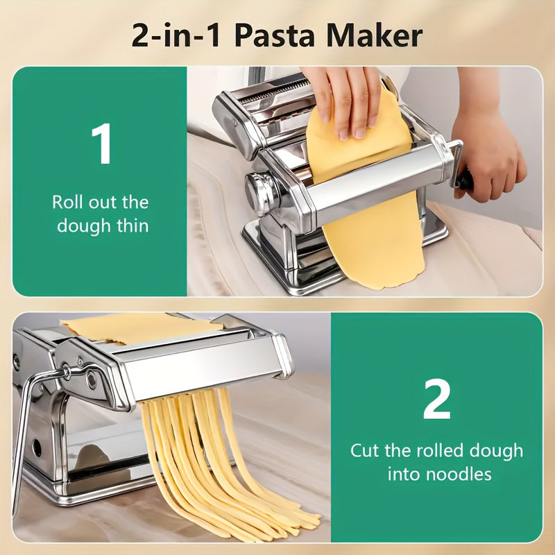 Classic Manual Pasta Machine, Stainless Steel Manual Pasta Maker, Fresh Pasta Maker Roller Machine for Spaghetti Noodle Fettuccine Lasagne, Durable Kitchen Gadget - for Home Cooks & Pasta Lovers - Perfect Mother's Day Gift for Foodies