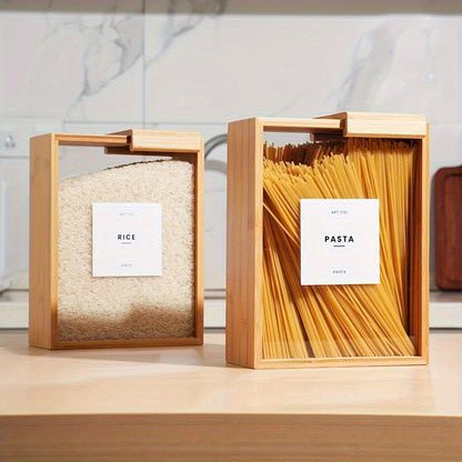 2pcs High Quality 101.44 Ounces Reusable Rectangular Kitchen Food Storage Boxes, Wooden Food Storage Boxes with Sliding Lids- Beans, Pasta, Cereals And More Housewarming, Mother'S Day