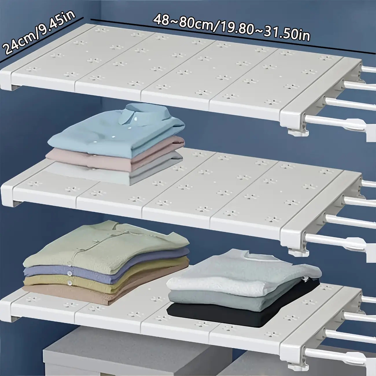 Adjustable Metal Storage Rack for Closets, Featuring a Tension Shelf Rod That Can Be Expanded, Ideal for Organizing Cabinets, Wardrobes, Cupboards, Kitchens, And Bathrooms (Size: 18.9-31.5inch), Shelf Dividers