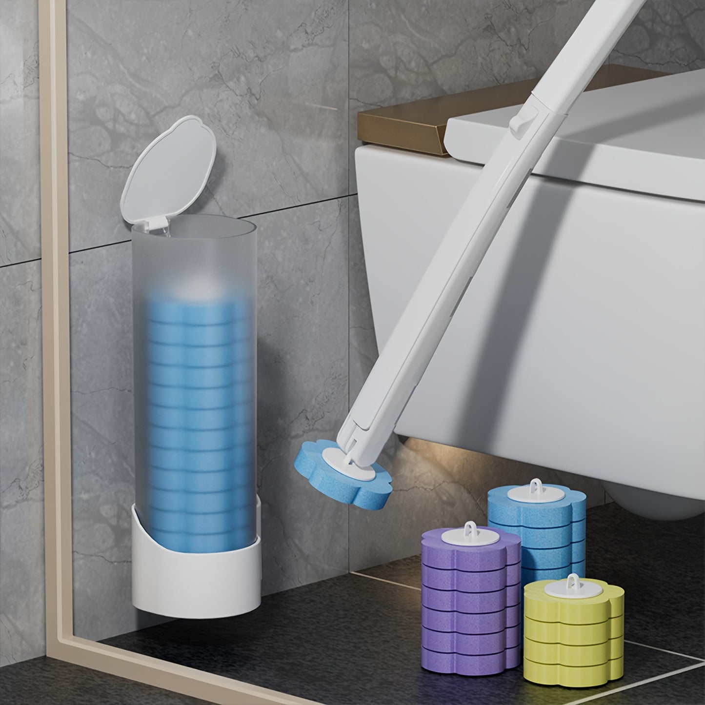 (18pcs Heads Avail)FOBianJIE Disposable Toilet Brush - 2 Replaceable Heads, Portable Durable | Bathroom Cleaning Tool