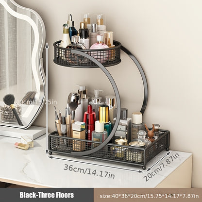 1pc Varnished Metal Cosmetic Organizer - No-Installation Lightweight Makeup Storage Rack, Spiral Design Vanity Countertop Shelf for Lipstick, Brushes&Bottles, Durable Metal with Varnished Finish, Space-Saving Bathroom Organizer(Makeup Brush Bucket)