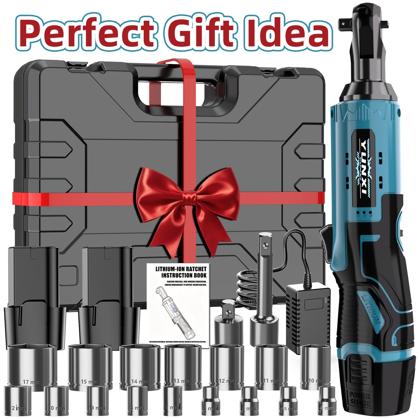 Wireless Electric Ratchet Wrench Set, Brushless Electric Ratchet Wrench, 12V Wireless Ratchet Kit, Car Repair Screw And Nut Removal, Angle Charging Wrench, With Battery And Quick Charger, Suitable For Home And Car Repair, Is A Holiday Gift For Men.