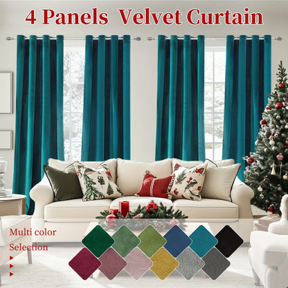 4pcs Luxury Velvet Blackout Curtains - Thermal Insulation & Noise Reduction, Soft Drapes for Living Room and Bedroom Decor, Grommet Top, Christmas Decoration