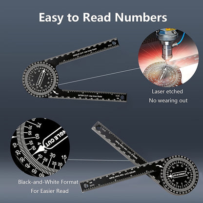 Miter Saw Protractor, 2-in-1 Professional Miter Angle Finder, 7-Inch Aluminum Protractor Angle Finder Featuring Precision Laser-Inside & Outside Miter Angle Finder for Carpenters, Plumbers and All Building Trades (Black)