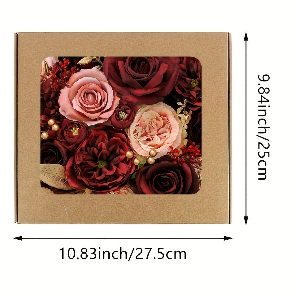 AUSOGO Artificial Rose Bouquet, Wine Red Plastic Flowers for Wedding and Engagement, Versatile for Tabletop Decoration, Ideal for Halloween, Day of the Dead, Memorial Day, Fall, Winter Events, No Battery Required