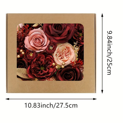 AUSOGO Artificial Rose Bouquet, Wine Red Plastic Flowers for Wedding and Engagement, Versatile for Tabletop Decoration, Ideal for Halloween, Day of the Dead, Memorial Day, Fall, Winter Events, No Battery Required
