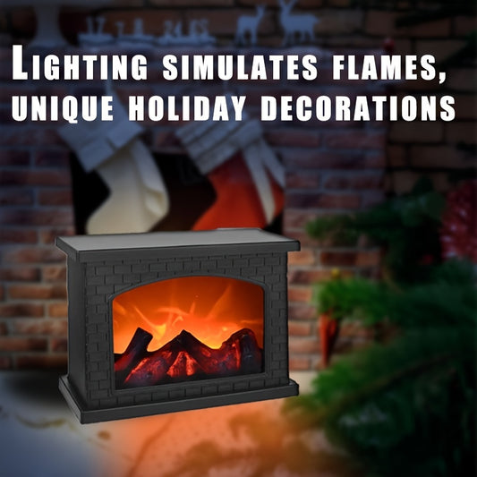 Large Square Simulated Charcoal Flame Fireplace Light, Battery And USB Powered Vintage Style Indoor Patio Decoration Christmas Halloween Mood Lights