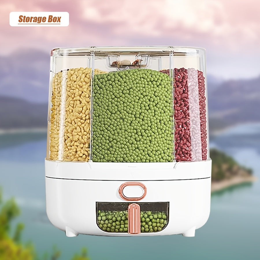 Rotating for Rice Bucket |6-Grid Cereal Dispenser, for Rice Bucket |Large Capacity Airtight Dispenser with A Transparent Window, Features Moisture-Proof And Insect-Proof Design, Suitable for Rice, Cereals