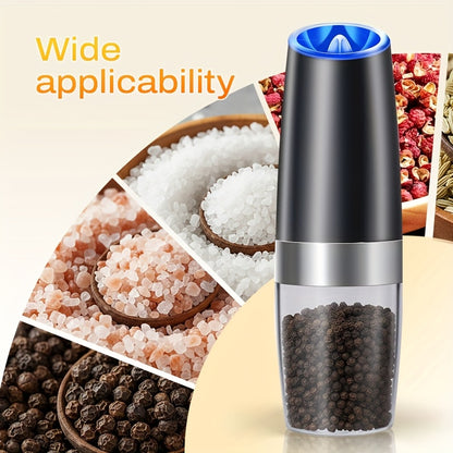 2pcs Gravity-sensing Electric Salt And Pepper Grinder Set, Battery-powered LED Light, One-hand Operation, Local Fast Delivery, Adjustable Coarseness Grinder, Black Kitchen Gadget, Salt And Pepper Grinder Electric 2pcs, Birthday Gift,