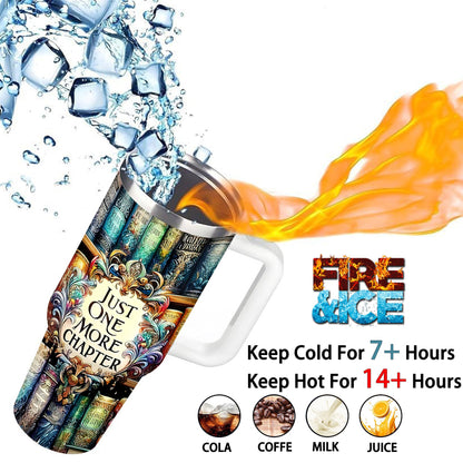 1pc 40oz Vibrant Bookshelf Art Tumbler, Double Wall Vacuum Insulated Travel Mug, Spill Proof Lid, Gift for Dad, Mom, Ideal for Christmas, Father's Day, Birthday Gift, Coffee Cup