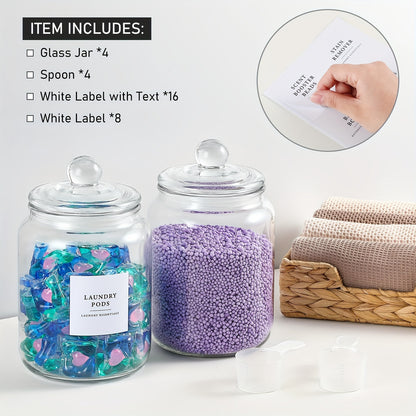 Glass Jars with Airtight Lids And Labels, Half Gallon Storage Containers with Spoons for Laundry Detergent, Pods, Scent Booster Beads, 1 2 3 4 Pack, Canisters