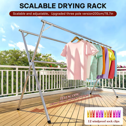 A Versatile Clothes Drying Rack Available in Two Sizes, 63" And 78.7", Designed for Both Indoor And Outdoor Use. This Durable Metal Rack Is Collapsible And Features a Heavy-Duty Stainless Steel Clothesline, Drying Racks