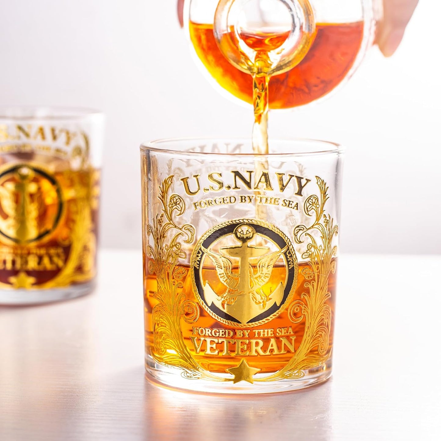 Veteran Tribute Whiskey Glass - 10oz Personalized Veteran Tribute Glass, Engraved US Navy, Patriotic Decorations Whiskey Glasses, Military Veteran Gift for Dad, Military Vet, Anniversary