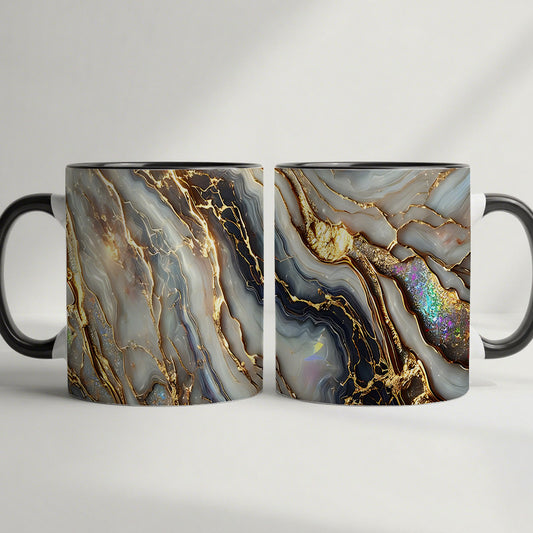 Agate Golden Vein Coffee Mug 11 Oz – Luxury Marble Pattern Ceramic Cup for Home & Office – Elegant Gift for Birthday, Mother's Day & Christmas – Black, White & Pink