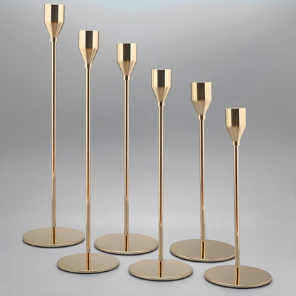 Collection of 6 Pink And Golden Candlestick Holders, Ideal for Taper Candles. These Decorative Candle Holders Are Perfect for Home Decoration, Weddings, Dining Events, Parties, And Anniversaries (Candles Not Included)