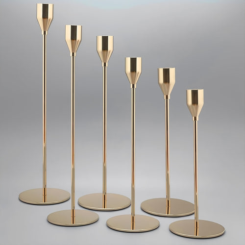 Collection of 6 Pink And Golden Candlestick Holders, Ideal for Taper Candles. These Decorative Candle Holders Are Perfect for Home Decoration, Weddings, Dining Events, Parties, And Anniversaries (Candles Not Included)