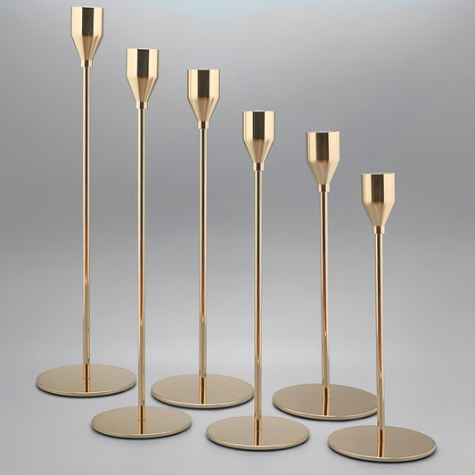 Taper Candlestick Holders Set of 6 - Decorative Metal Candle Holder Stand for Home Decor Wedding Dining Table Centerpiece Party Anniversary Event, Gold Rose Gold Black (Candles Not Included)