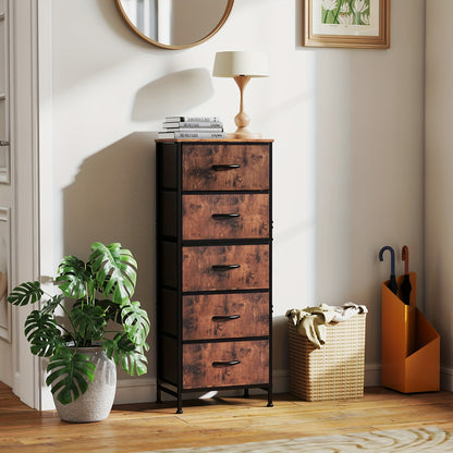 A Storage Chest Featuring Five/ Six Drawers, Fabric Bins, a Robust Steel Frame, And a Wooden Top, Ideal for Organizing Your Bedroom, Closet, Or Hallway, Storage Drawer Units