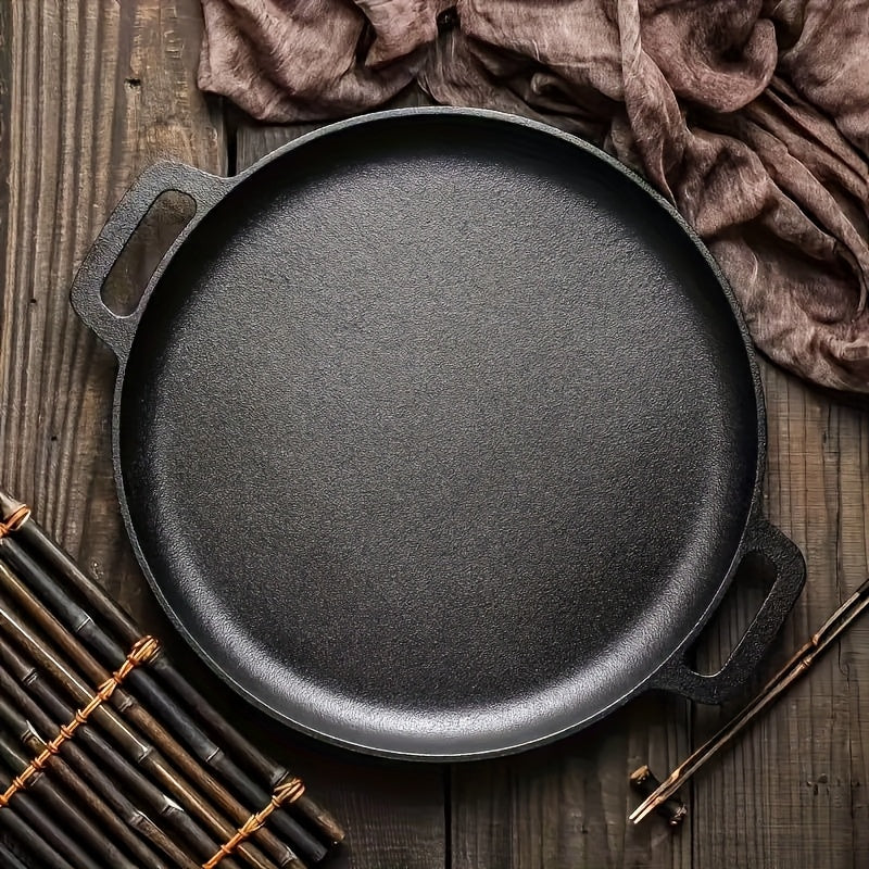 1pc Durable Cast Iron Non-Stick Pan for Pizza, BBQ, and Pancakes - Perfect for Home Kitchen and Outdoor Cooking, Compatible with All Stovetops, Including Gas and Electric Stoves