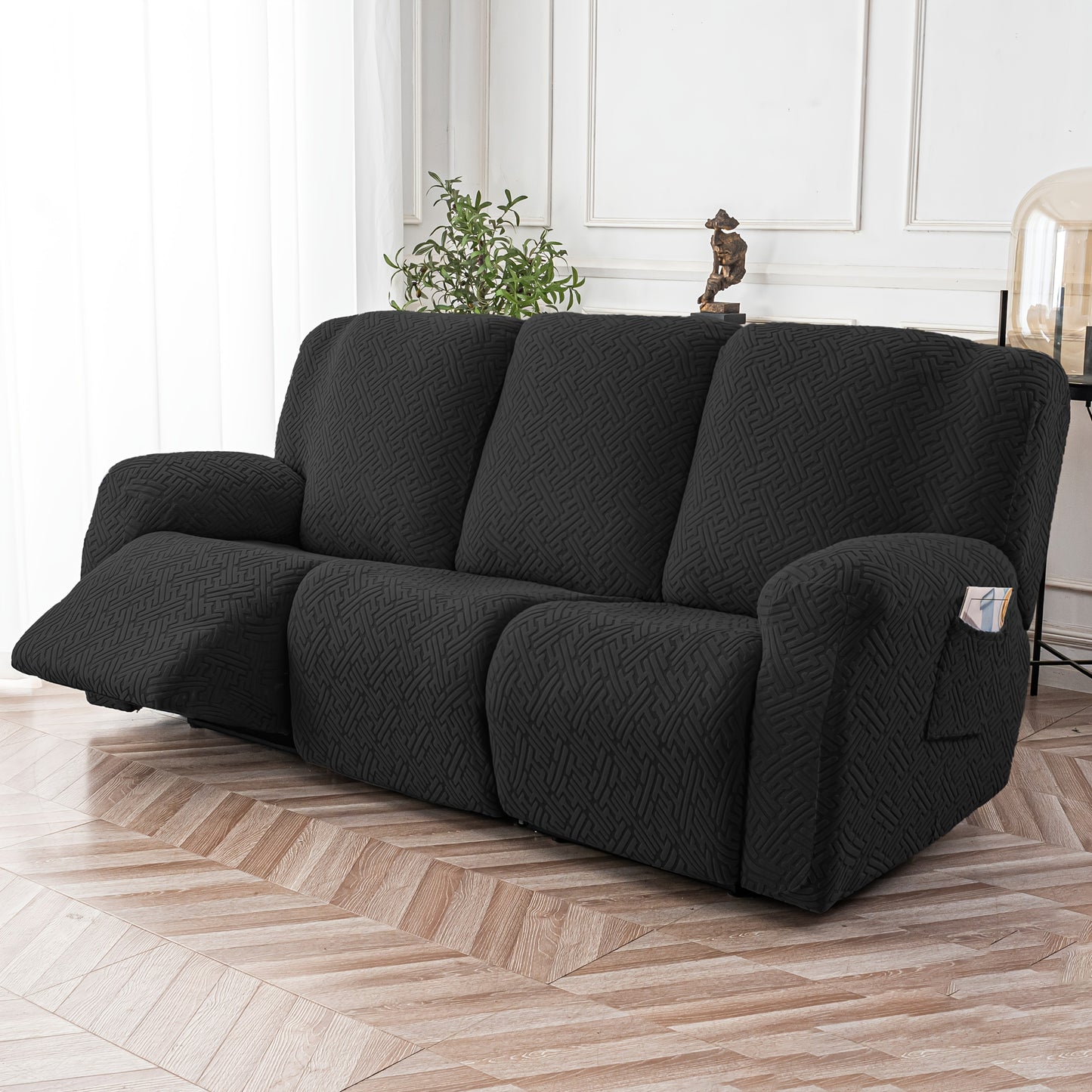 3SEATS 8pcs Recliner Slipcover Set, Flexible And Soft Slide Sleeve, Furniture Protector with Pocket, Suitable for Sofa Office Living Room