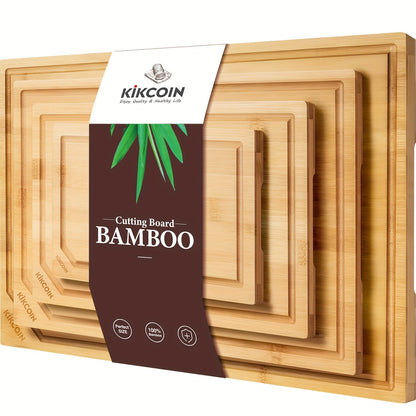 4pcs Extra Large Kitchen Bamboo Cutting Board Set, Heavy Duty with Juice Grooves, Chopping Board Set for Meat, Vegetables, Cheese.Essential Kitchen Tools.Family, Friends. Holiday Party.Memorial Day, Spring Essentials, Mother's Day Gift