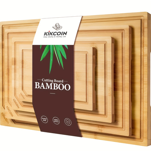 4pcs Extra Large Kitchen Bamboo Cutting Board Set, Heavy Duty with Juice Grooves, Chopping Board Set for Meat, Vegetables, Cheese.Essential Kitchen Tools.Family, Friends. Holiday Party.Memorial Day, Spring Essentials, Mother's Day Gift