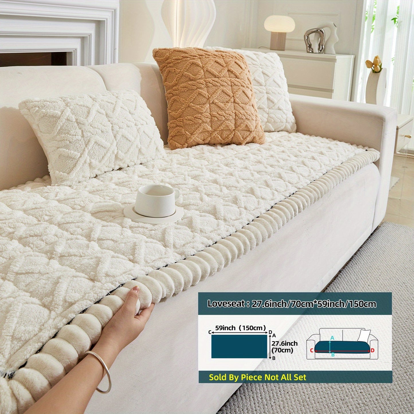 1pc Autumn And Winter Thick Bohemian Style Quilted Sofa Cover with Ruffles, Made Of One-piece Plush Fabric, Machine Washable, Suitable for Anti Slip Protection Of Pets, And Suitable for Decorating Armchairs to 4-seater Segmented Sofas
