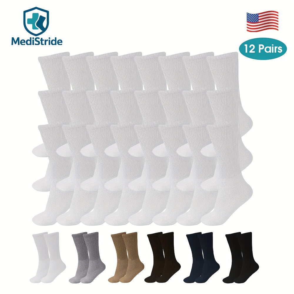 12 Pairs of Cotton Diabetic Non-Binding Neuropathy Crew Socks (Multi Colors)