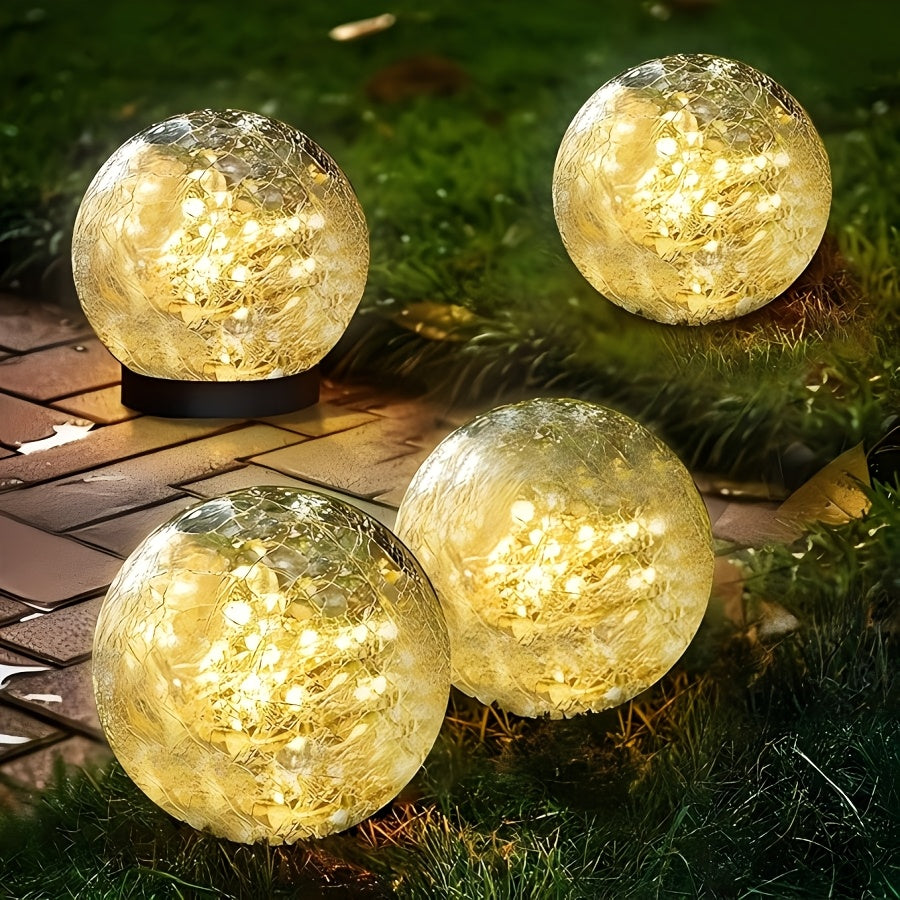 2pcs/4pcs Solar Outdoor Garden Decorative Lights, Cracked Glass Ball Lights, Solar Glass Lawn LED Lights, IP44 Waterproof, Ideal for Gardens, Yards, Lawns, And As Gifts for Family And Friends, with Ground Stake