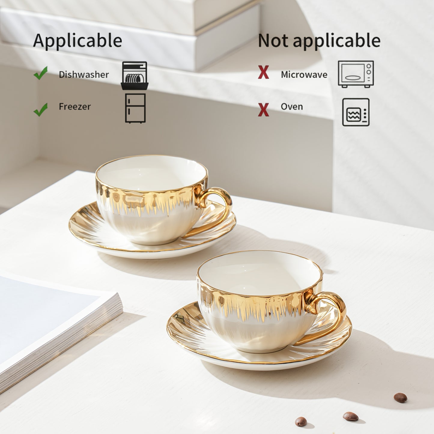 6set, European High-end Exquisite Ceramic Coffee Cup And Plate Set, Large8.45oz, Light Luxury Ceramic Tea Cup, Coffee Cup And Tea Set With High Aesthetic Value, Tea Cup And Plate, Wedding Gift, Mother'S Day Gift, Holiday Gift