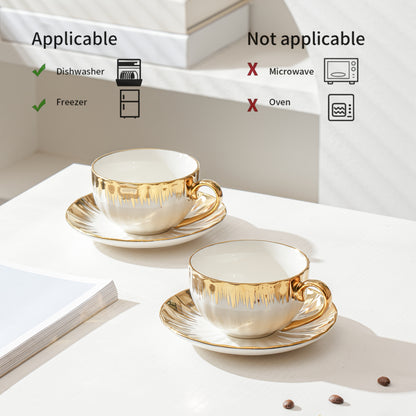 6set, European High-end Exquisite Ceramic Coffee Cup And Plate Set, Large8.45oz, Light Luxury Ceramic Tea Cup, Coffee Cup And Tea Set With High Aesthetic Value, Tea Cup And Plate, Wedding Gift, Mother'S Day Gift, Holiday Gift