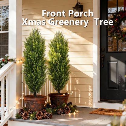 2 Pack Modern Cedar Topiary Trees | UV-Resistant & Low Maintenance Faux Greenery For Outdoor & Indoor | Decor For Patio, Garden, Office