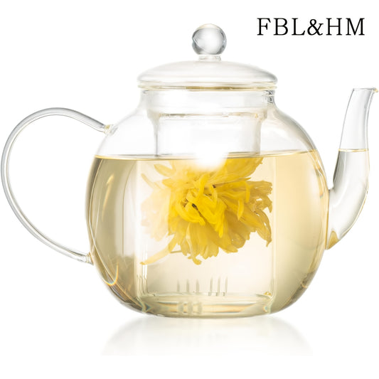 1530ml/52oz Glass Teapot with Removable Infuser, Clear Tea Kettle Stovetop Safe for Loose Leaf And Blooming Tea