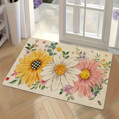 (Semi-Managed Product: Sponge Thickness: 10Mm, Density: 18D, Square Gram Weight: 500, ) 1pc of Welcome Mat for The Doorway, Spring And Summer Floral Doormat, Sunflower Daisy Doormat, Summer Seasonal Holiday Decoration, Flannel Material