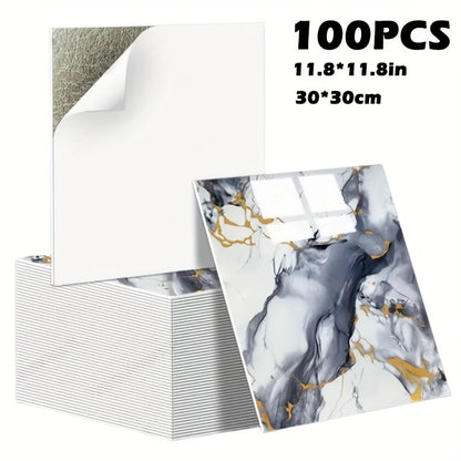 50/100pcs Stick Shower Tiles, Waterproof PVC Wall Panels, Marble Wall Tiles Self Adhesive Vinyl Backdrop for Bathroom, Kitchen, Living Room, Easy Peel & Stick, Ideal for TV Backdrop, Bathroom Wallpaper, Modern Wall Decor, Easy Installation