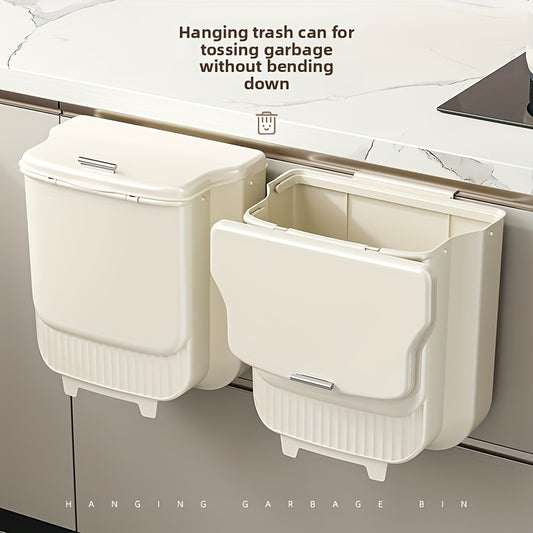 Collapsible Trash Can with Lid Wall Mounted Cabinet Door Hanging Waste Bin 1.85 Gallon Kitchen Bathroom Odor Control Space Saving Garbage Can