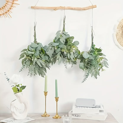 50/56pcs Bulk Artificial Eucalyptus Flowers & Stems with 4 Leaf Varieties - Realistic DIY Wedding, Valentine's, St. Patrick's Day, Spring Decorations - Lifelike Green Foliage Bouquets with White Flowers, Durable Plastic Blooms for Home, Office