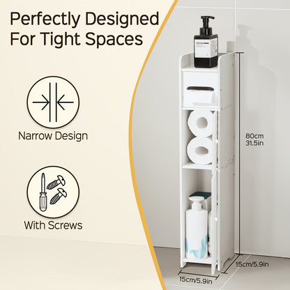 Small Bathroom Storage Cabinet, Slim & Crafed PVC Organizer, Ideal for Tight Spaces, Easy to Assemble & Durable, Multi-purpose Toilet Paper Holder Cabinet for Bathroom, Bedroom & Living Room, Valentine's Day Gift, (9mm Material Thickness), Toilet