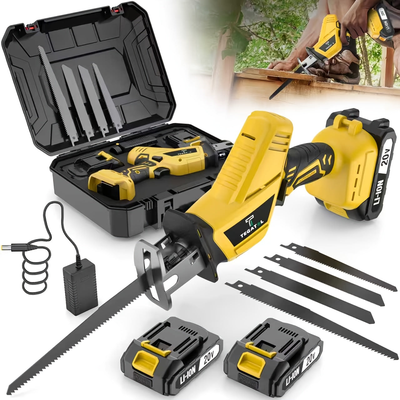 Newly Upgraded Electric Reciprocating Saw, Wireless HandSaw with LED Light and Safety Lock, Suitable for Multi-Purpose Cutting, Equipped with 1 Or 2 Battery, Replaceable Saw Blades and Tool Box, Tools On At a Discount, Men's Gift, Christmas Gift