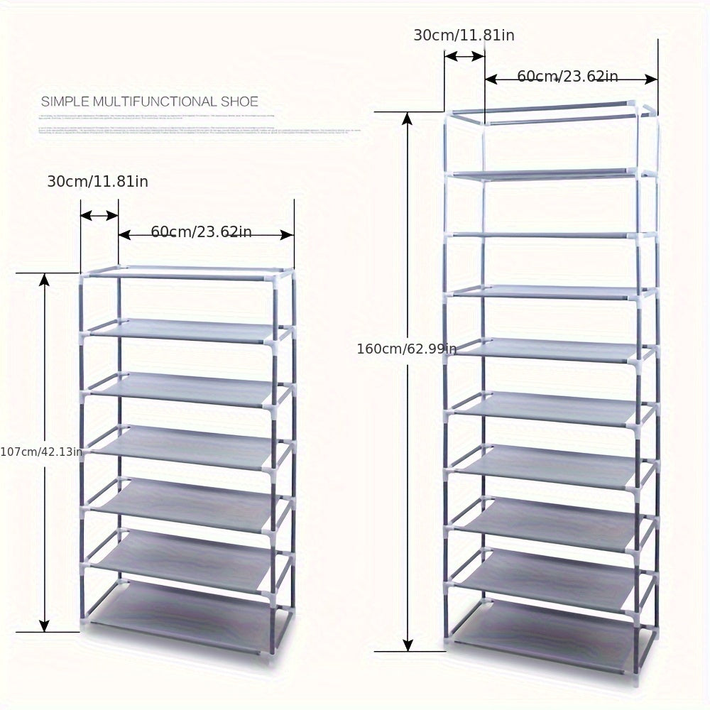 10-Layers 9 Lattices Shoe Rack with Dustproof Cover, Non-Woven Space-Saving Shoe Organizer for Entryway, Easy Assembly, Large Capacity, Home And Dormitory Storage