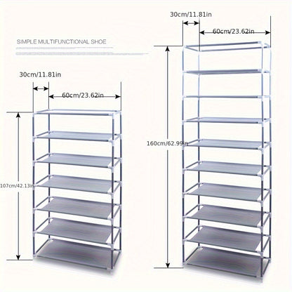 10-Layers 9 Lattices Shoe Rack with Dustproof Cover, Non-Woven Space-Saving Shoe Organizer for Entryway, Easy Assembly, Large Capacity, Home And Dormitory Storage