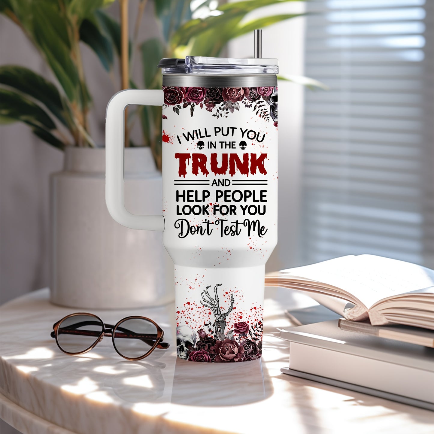 1pc Horror Cat Coffee Mug, Halloween Stainless Steel Insulated Cups 40oz, Halloween Cat Cups with Lids And Straws, Halloween Coffee Cups, Large Capacity Coffee Cup, Stainless Steel Insulated Cup with Handle, Horror Cat Cup, White Coffee Cup