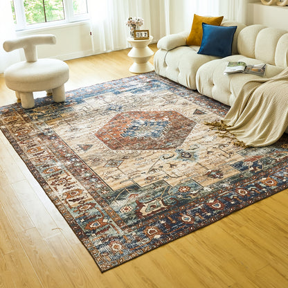 Vintage Persian Area Rug Machine Washable Non-Slip Non-Shedding Floral Indoor Carpet for Living Room Bedroom in Multiple Colors and Sizes